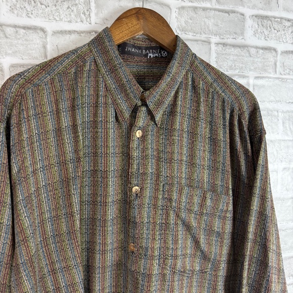 Jhane Barnes Dark Colorful Print Long Sleeve Button Down Shirt Mens XL Rayon Bln - Picture 1 of 8